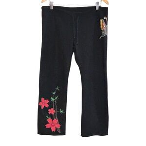Lucky brand L/XL sweatpants floral Asian butterfly “good fortune” boho indie Y2K